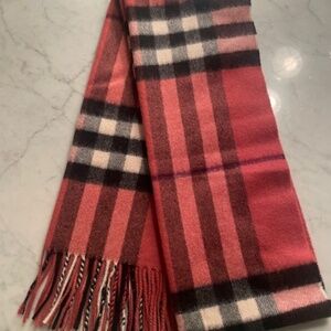 Burberry Cashmere Hot Pink Iconic Plaid Fringe Scarf (100% Authentic)